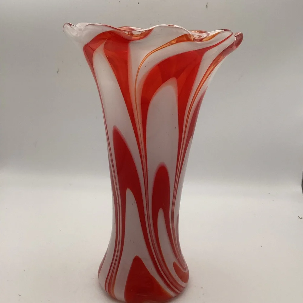 Red and White Swirl Glass Vase